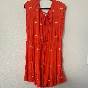 Leifnotes - Red Sleeveless Dress with Embroidered Details